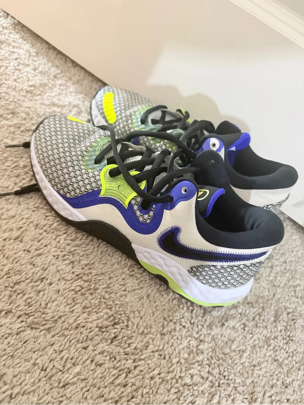 Nike Men’s White, Black, Blue & Neon Yellow Athletic Sneakers